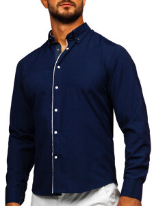 Camisa elegante de manga larga para hombre azul marino Bolf 17724