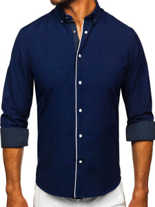 Camisa elegante de manga larga para hombre azul marino Bolf 17724