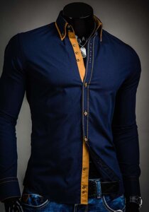 Camisa elegante de manga larga para hombre azul marino Bolf 3703A