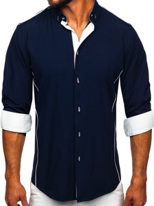 Camisa elegante de manga larga para hombre azul marino Bolf 5722-1