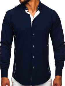 Camisa elegante de manga larga para hombre azul marino Bolf 5722-1