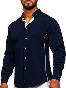 Camisa elegante de manga larga para hombre azul marino Bolf 5722-1