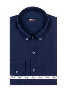 Camisa elegante de manga larga para hombre azul marino Bolf 5821-1