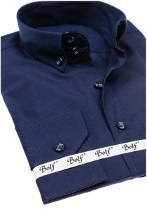 Camisa elegante de manga larga para hombre azul marino Bolf 5821-1