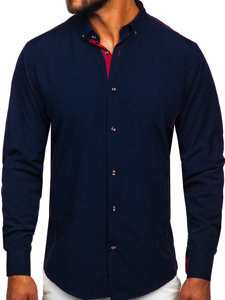 Camisa elegante de manga larga para hombre azul marino y burdeos Bolf 5722-1