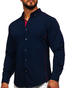 Camisa elegante de manga larga para hombre azul marino y burdeos Bolf 5722-1