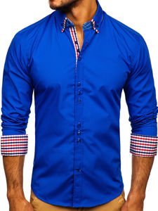 Camisa elegante de manga larga para hombre azul medio Bolf 0926