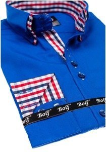 Camisa elegante de manga larga para hombre azul medio Bolf 0926