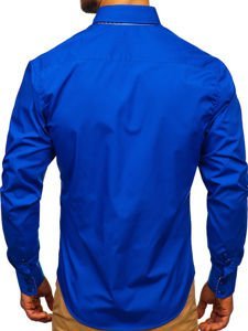 Camisa elegante de manga larga para hombre azul medio Bolf 0926