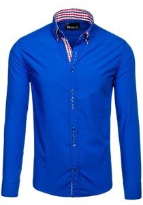 Camisa elegante de manga larga para hombre azul medio Bolf 0926