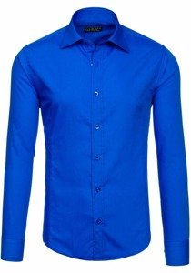 Camisa elegante de manga larga para hombre azul medio Bolf 1703