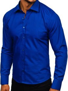 Camisa elegante de manga larga para hombre azul medio Bolf 1703