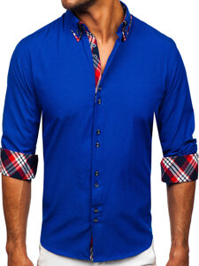 Camisa elegante de manga larga para hombre azul medio Bolf 4704