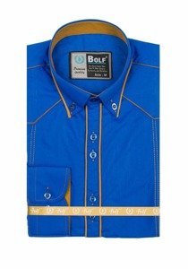 Camisa elegante de manga larga para hombre azul medio Bolf 4777