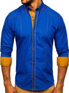 Camisa elegante de manga larga para hombre azul medio Bolf 4777