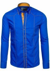 Camisa elegante de manga larga para hombre azul medio Bolf 4777