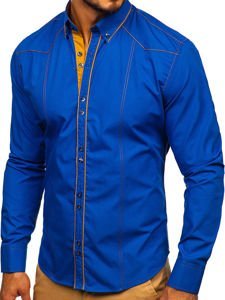 Camisa elegante de manga larga para hombre azul medio Bolf 4777