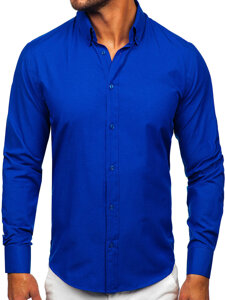 Camisa elegante de manga larga para hombre azul medio Bolf 5821-1