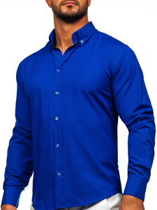 Camisa elegante de manga larga para hombre azul medio Bolf 5821-1