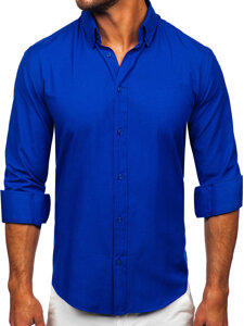 Camisa elegante de manga larga para hombre azul medio Bolf 5821-1