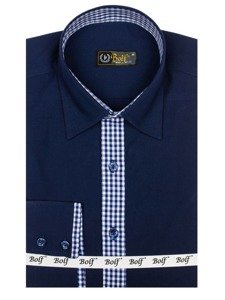 Camisa elegante de manga larga para hombre azul oscuro Bolf 0939