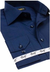 Camisa elegante de manga larga para hombre azul oscuro Bolf 1703