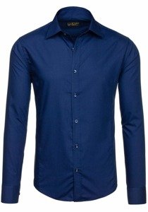 Camisa elegante de manga larga para hombre azul oscuro Bolf 1703