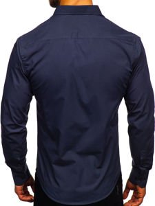 Camisa elegante de manga larga para hombre azul oscuro Bolf 1703