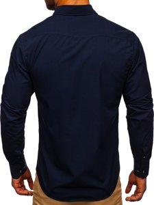 Camisa elegante de manga larga para hombre azul oscuro Bolf 20703