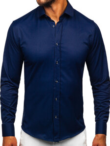 Camisa elegante de manga larga para hombre azul oscuro Bolf 24702