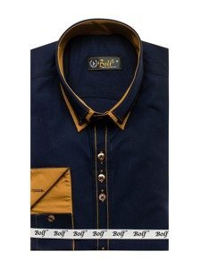 Camisa elegante de manga larga para hombre azul oscuro Bolf 3703