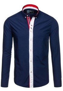 Camisa elegante de manga larga para hombre azul oscuro Bolf 5827-1