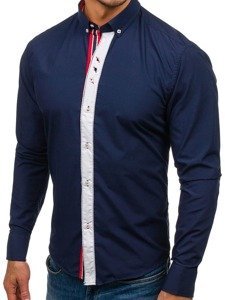 Camisa elegante de manga larga para hombre azul oscuro Bolf 5827-1