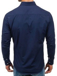 Camisa elegante de manga larga para hombre azul oscuro Bolf 5827-1