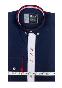 Camisa elegante de manga larga para hombre azul oscuro Bolf 5827-1