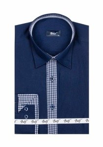 Camisa elegante de manga larga para hombre azul oscuro Bolf 6873