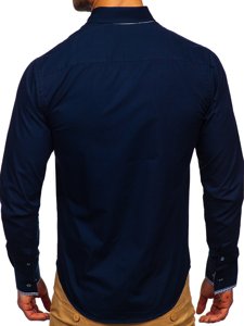 Camisa elegante de manga larga para hombre azul oscuro Bolf 6873