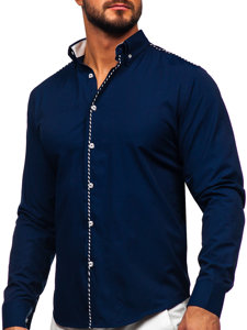 Camisa elegante de manga larga para hombre azul oscuro Bolf 6920