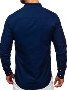 Camisa elegante de manga larga para hombre azul oscuro Bolf 6920