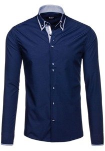 Camisa elegante de manga larga para hombre azul oscuro Bolf 6929-A