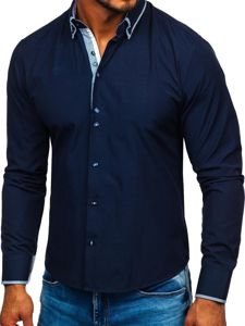 Camisa elegante de manga larga para hombre azul oscuro Bolf 6929-A