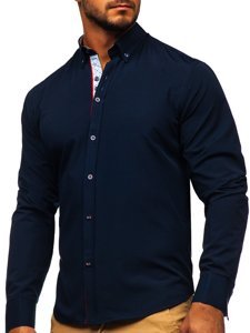 Camisa elegante de manga larga para hombre azul oscuro Bolf 8839