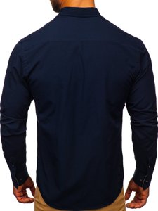 Camisa elegante de manga larga para hombre azul oscuro Bolf 8839