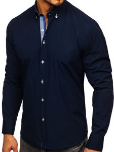 Camisa elegante de manga larga para hombre azul oscuro Bolf 8840-1