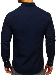 Camisa elegante de manga larga para hombre azul oscuro Bolf 8840-1