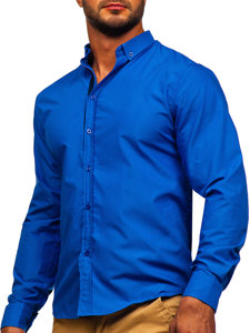 Camisa elegante de manga larga para hombre azul socuro Bolf 3713