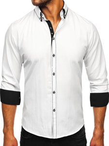 Camisa elegante de manga larga para hombre balnco y negro Bolf 3703