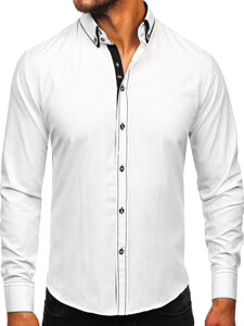 Camisa elegante de manga larga para hombre balnco y negro Bolf 3703