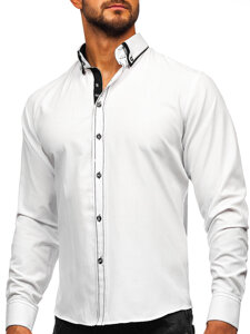 Camisa elegante de manga larga para hombre balnco y negro Bolf 3703