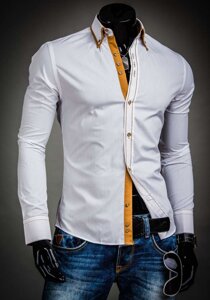 Camisa elegante de manga larga para hombre blanca Bolf 3703A